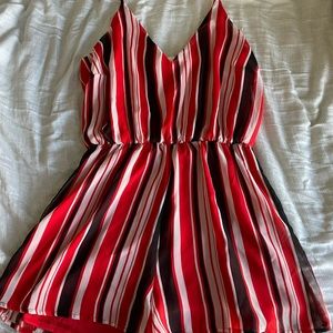 Red, white and black striped romper